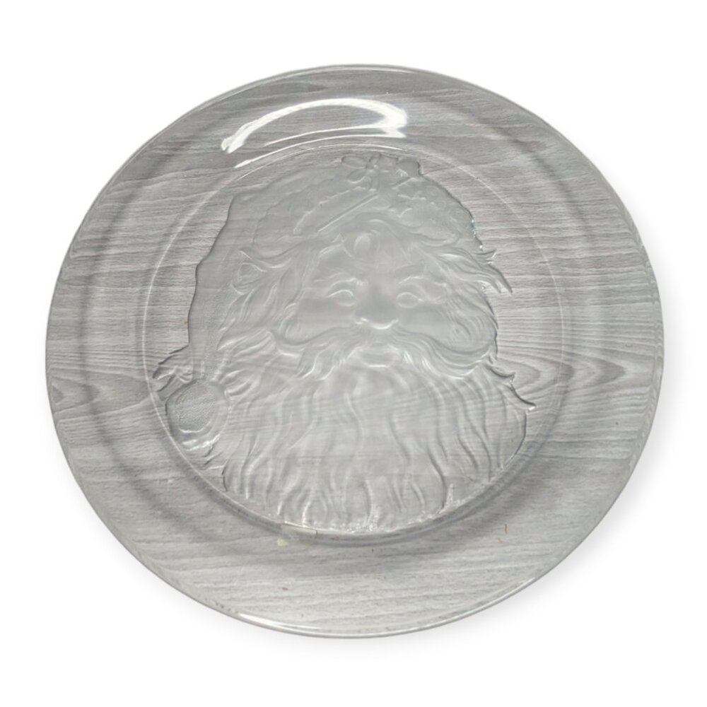 NWT The Toscany Collection Pressed Glass Santa Round Platter 13 1/2" Diameter